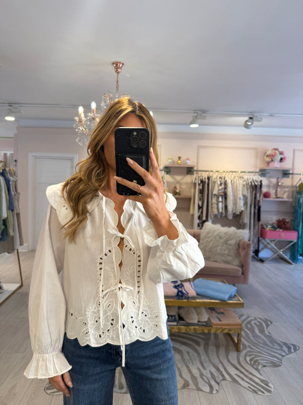 CAMILLA COLLAR ANGLAISE BLOUSE WHITE