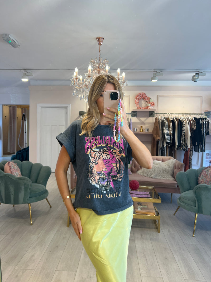 FEARLESS WILD LIFE ACID WASH GREY SLOGAN TSHIRT