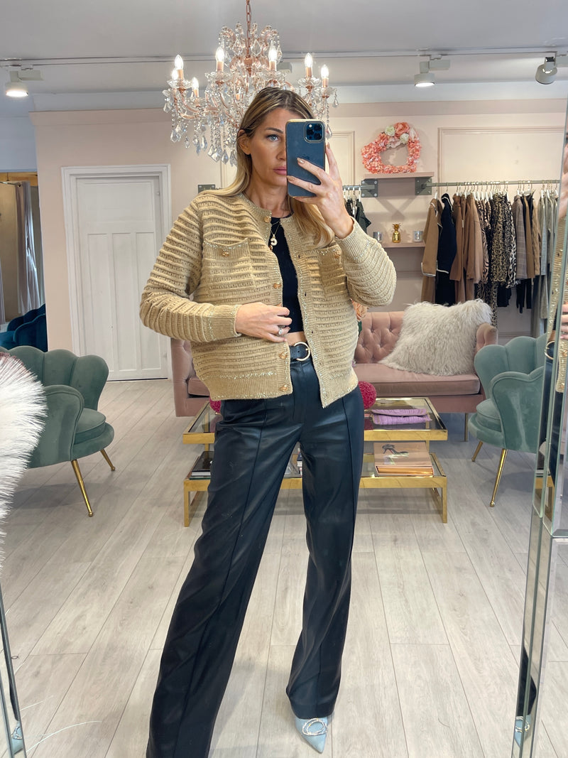 BAYLEIGH CAMEL CARDIGAN WITH GOLD BUTTONS