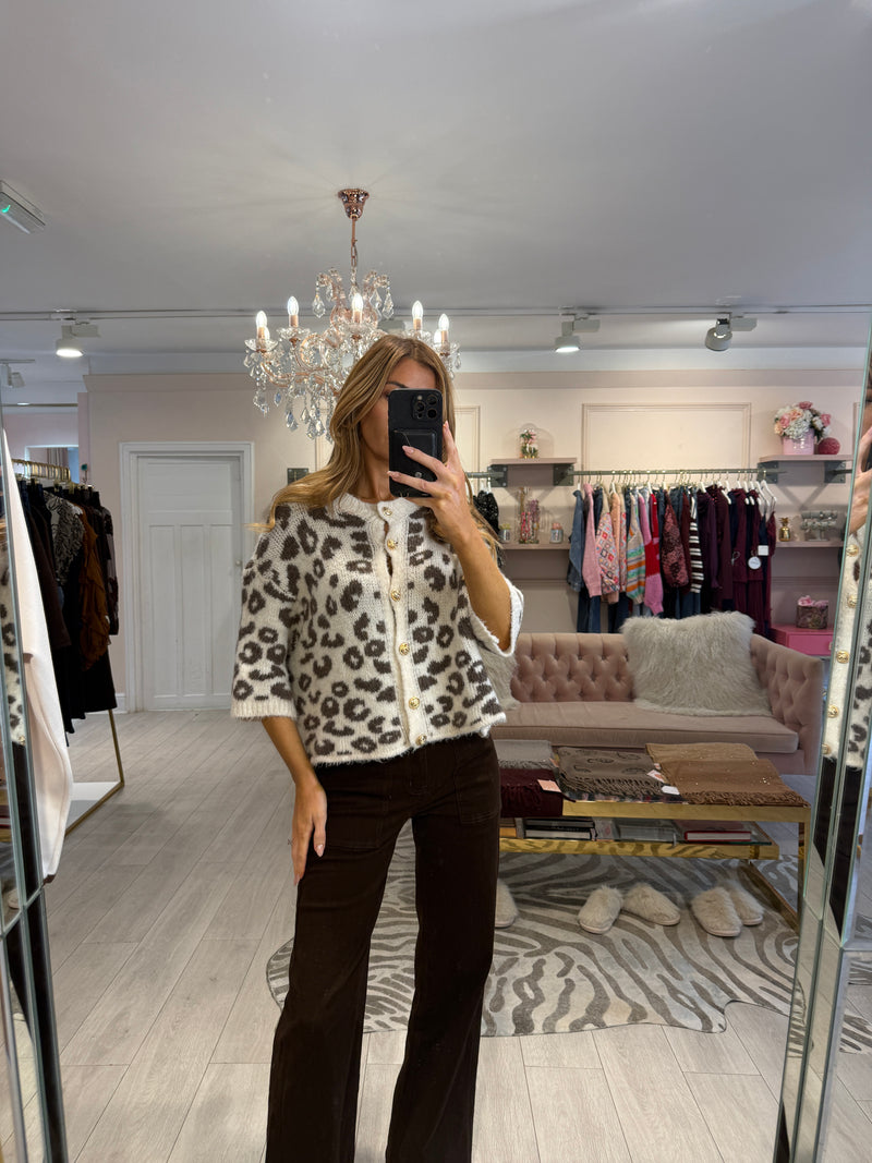 FARAH LEOPARD CARDIGAN CREAM