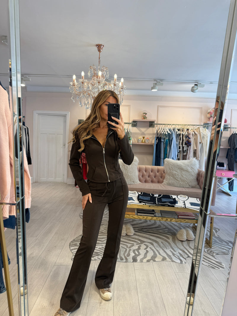 SHELLY HOODY & FLARE SET BROWN