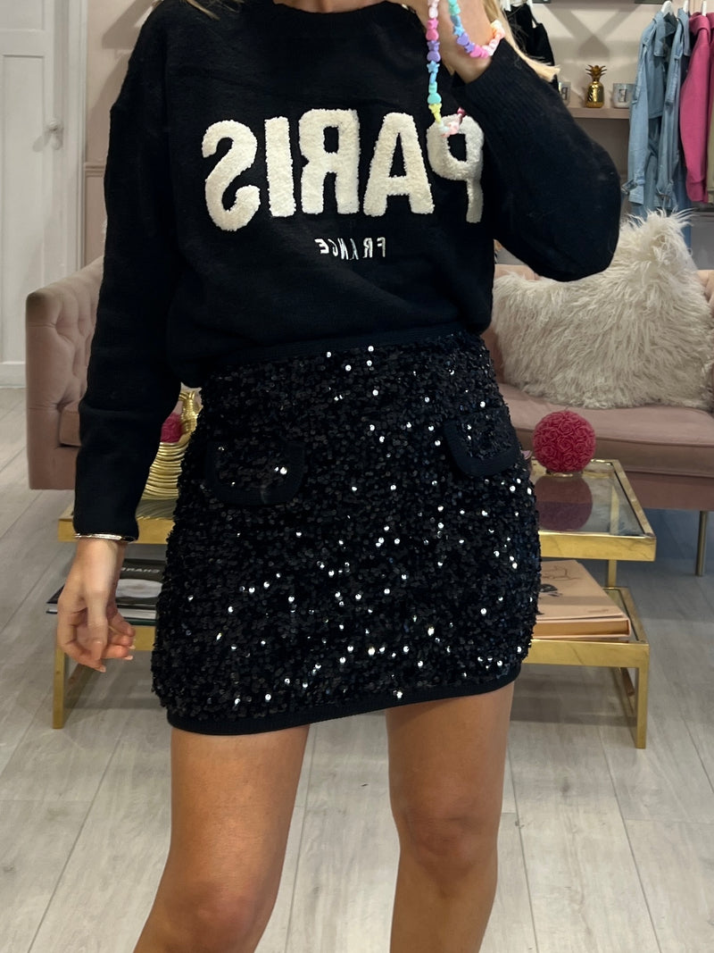 AALIYAH LUXE BLACK SEQUIN MINI SKIRT