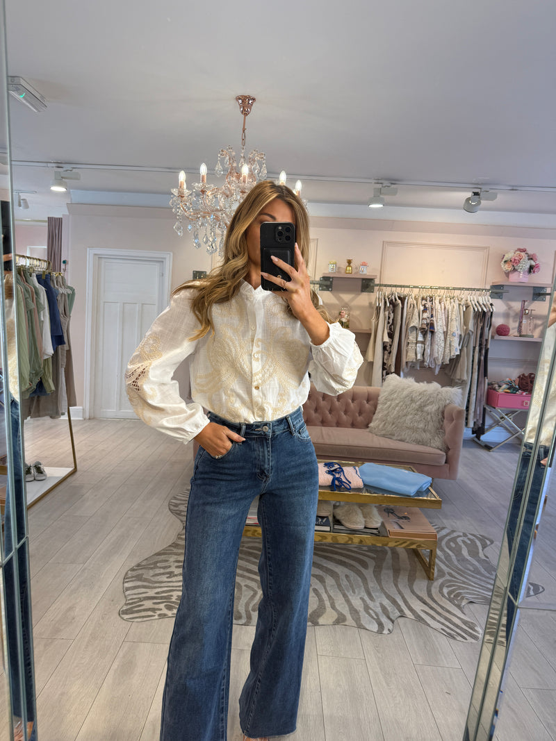 NANCY SHIRT WITH WHITE EMB WHITE