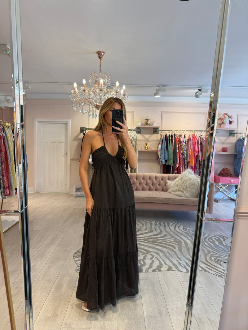 ANAIS COTTON HALTER MAXI DRESS BROWN