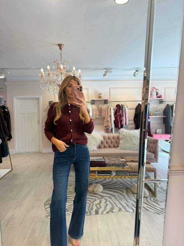 ELODIE BUTTON DOWN CARDIGAN BURGUNDY