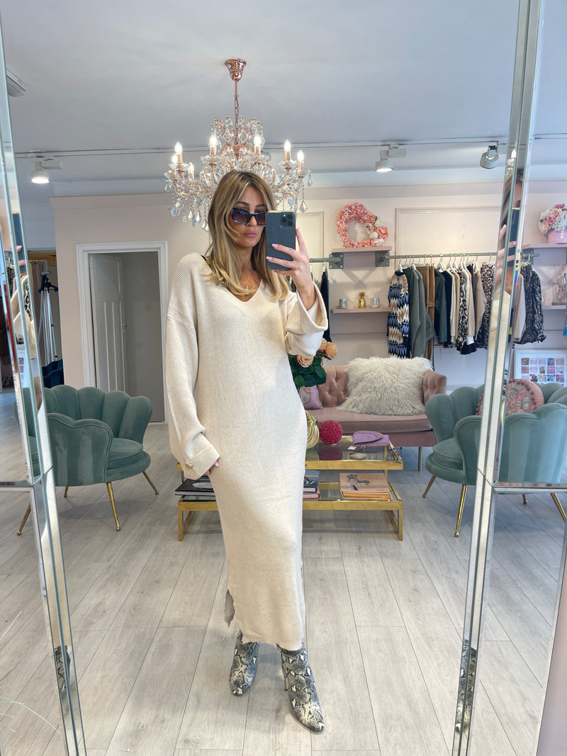 ANGEL CREAM KNIT JUMPER DRESS CREAM