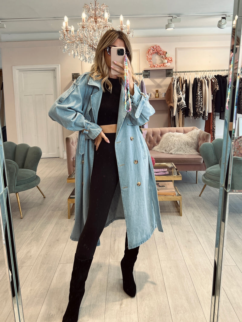 KARINA DENIM DOUBLE BREASTED TRENCH COAT