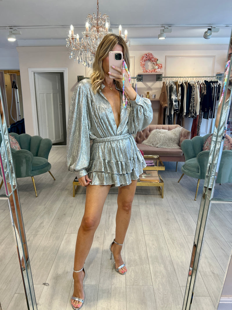 MIMI CHAMPAGNE METALLIC SHIRT AND SHORT SET