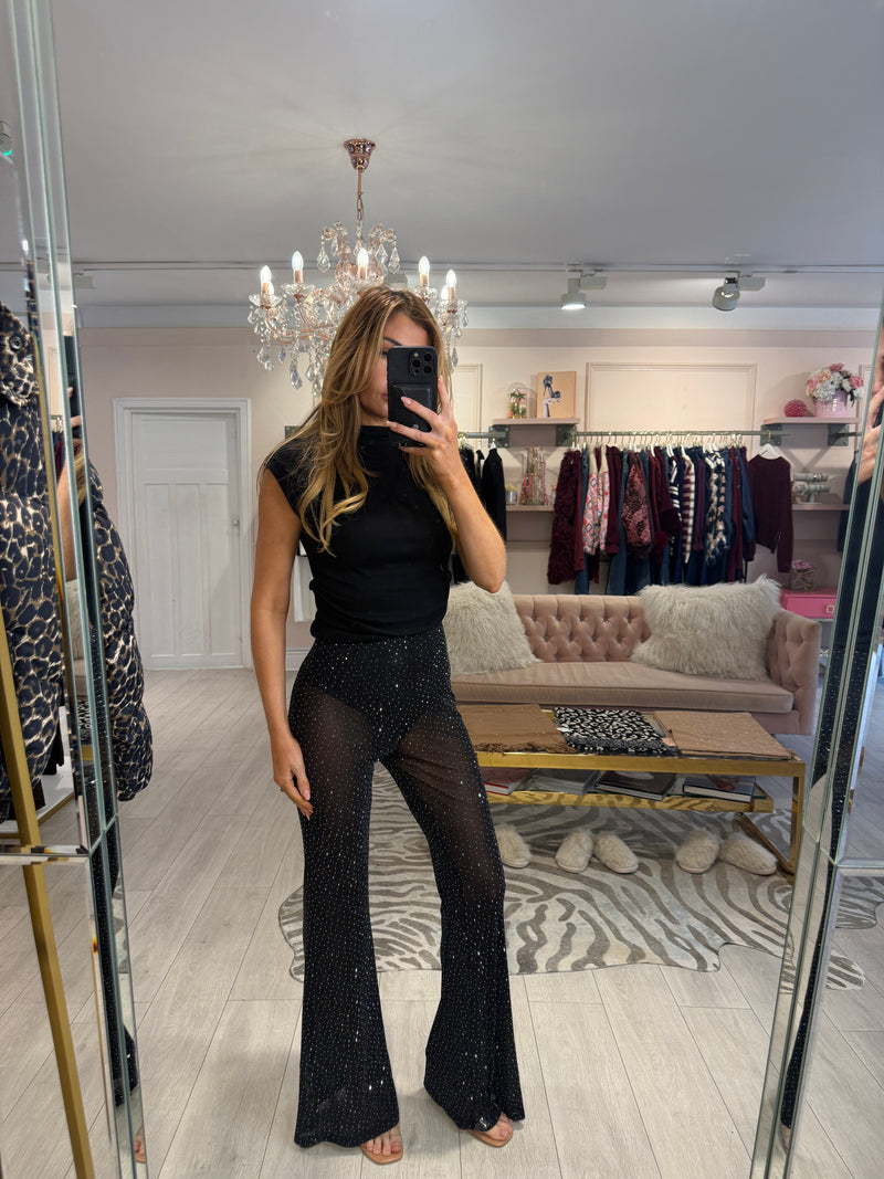 VIVIENNE SPARKLY FLARE TROUSER BLACK