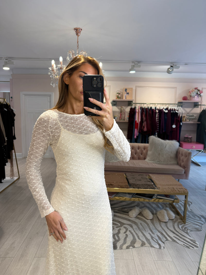 BRIANA TEXTURED KNIT MIDAXI DRESS CREAM