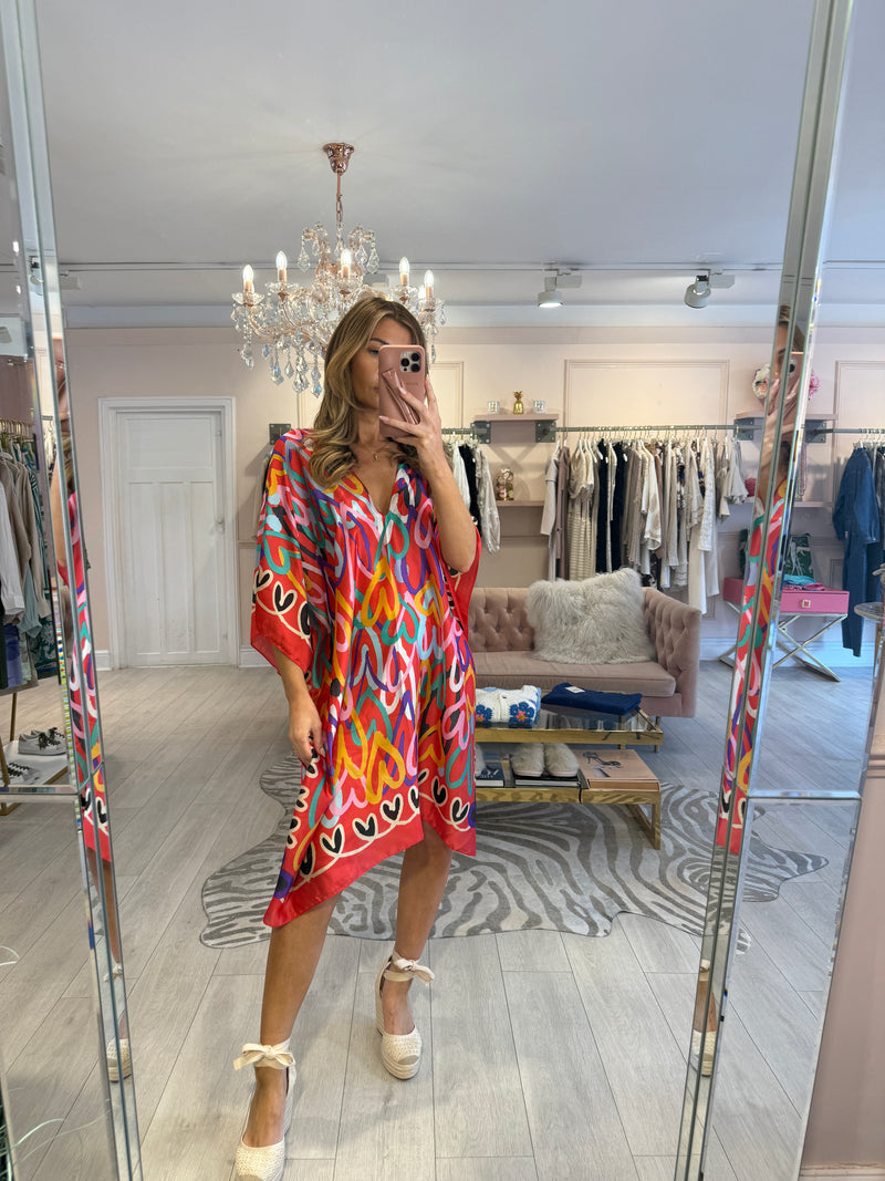 LORA HEART PRINT KAFTAN RED