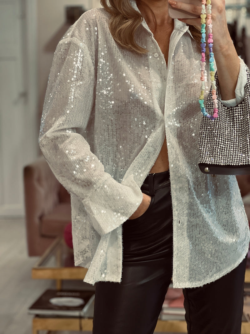 DIVA WHITE SEQUIN BLOUSE