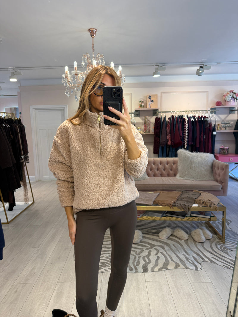 CAMERON BORG FLEECE HALF ZIP JACKET OATMEAL