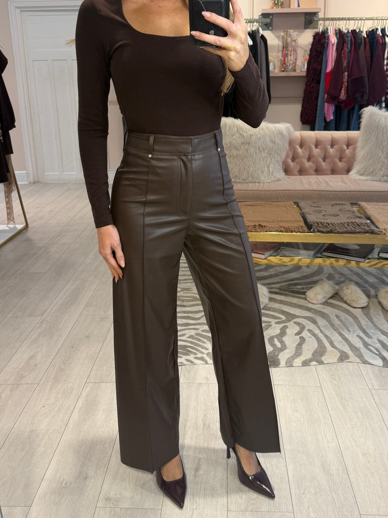 FRANCES FAUX LEATHER TROUSERS BROWN