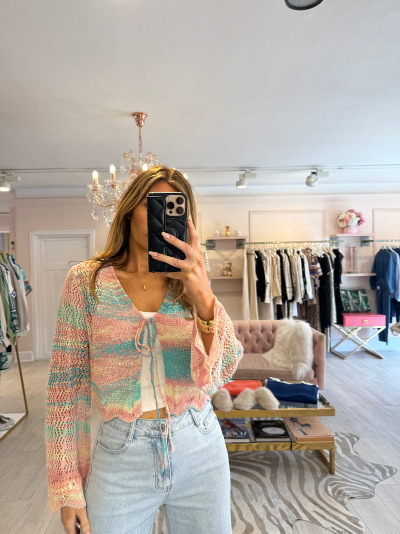 MIKAYLA TIE KNIT CARDIGAN SUNSET PASTEL PINK