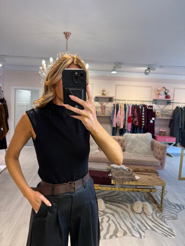 BEATRICE KNIT RHINESTONE TANK BLACK