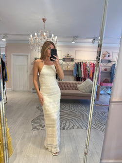 JENNIFER LACE EFFECT HALTERNECK DRESS CREAM