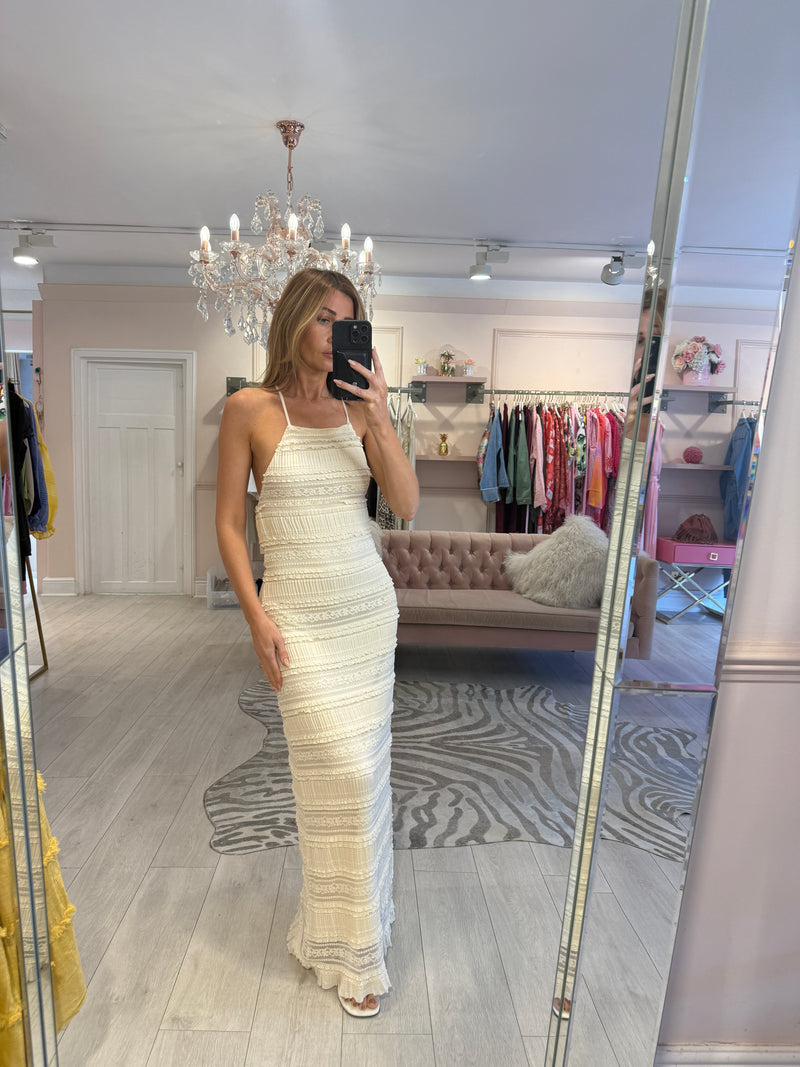 JENNIFER LACE EFFECT HALTERNECK DRESS CREAM