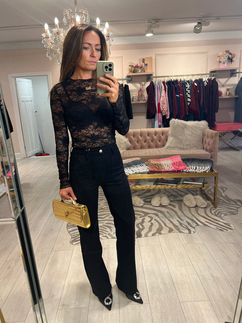 LIZA LONG SLEEVE LACE TOP BLACK