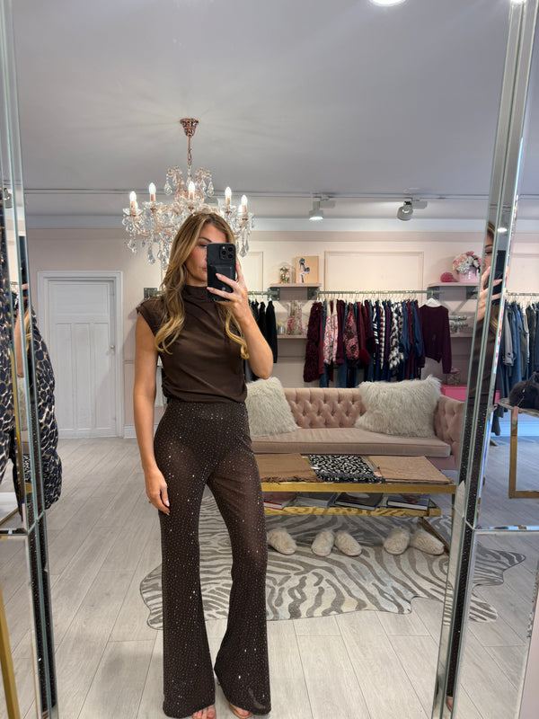VIVIENNE SPARKLY FLARE TROUSER BROWN