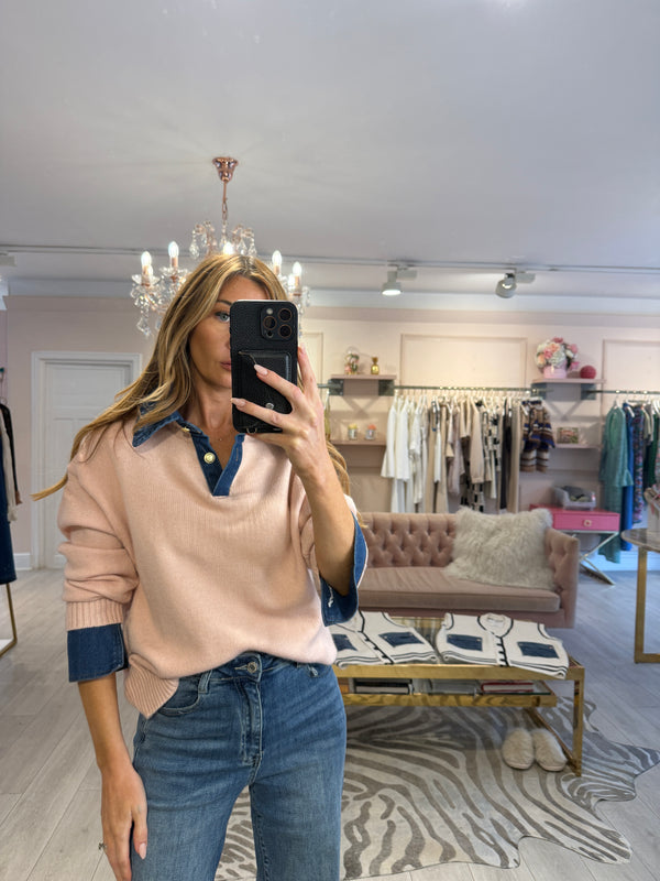 RIRI DENIM TRIM JUMPER PINK