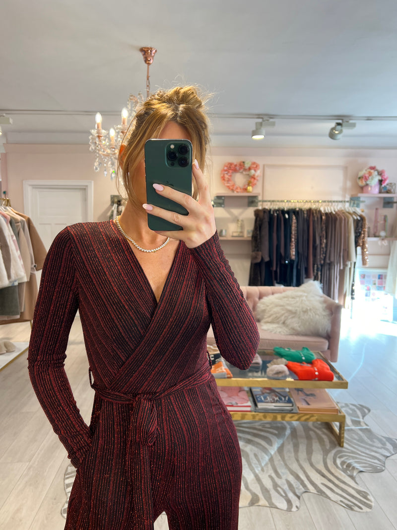 GINA LUREX RED/BLACK JUMPSUIT