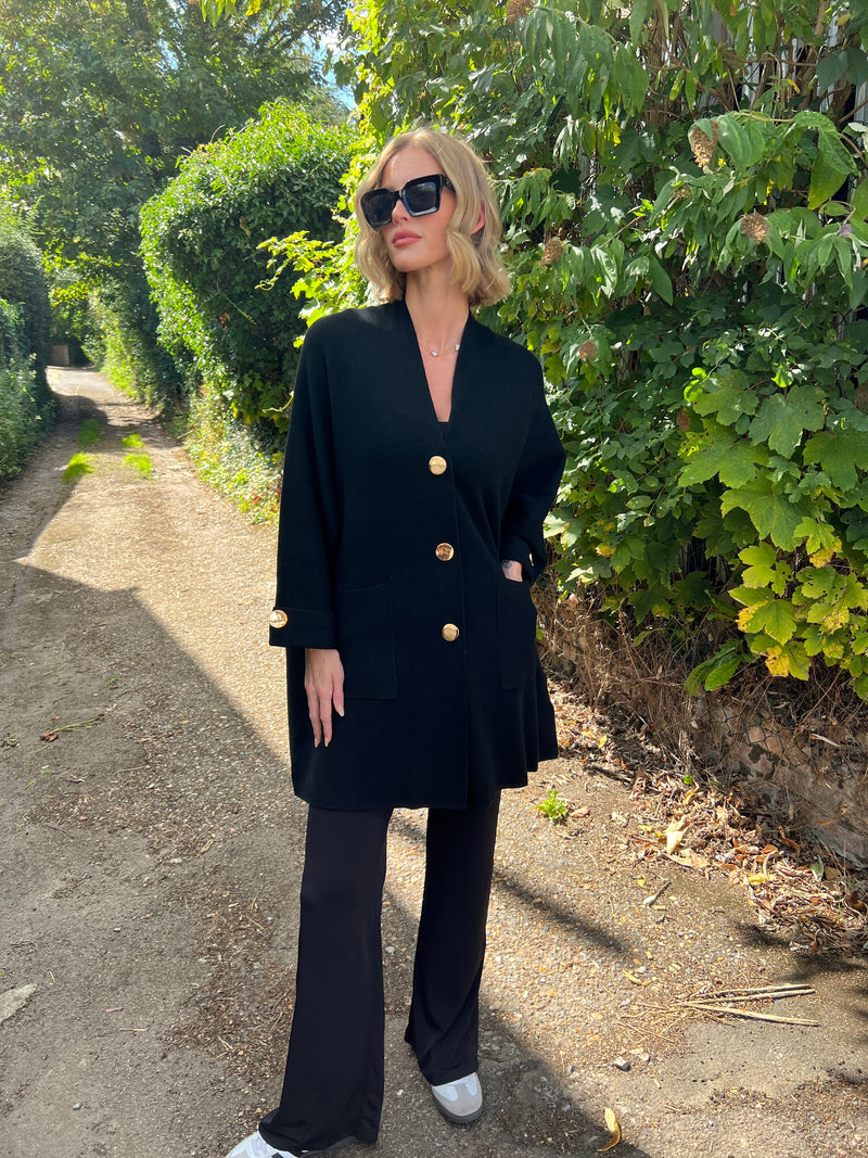 DULCE BLACK LONG SLEEVE KNIT GOLD BUTTON CARDI