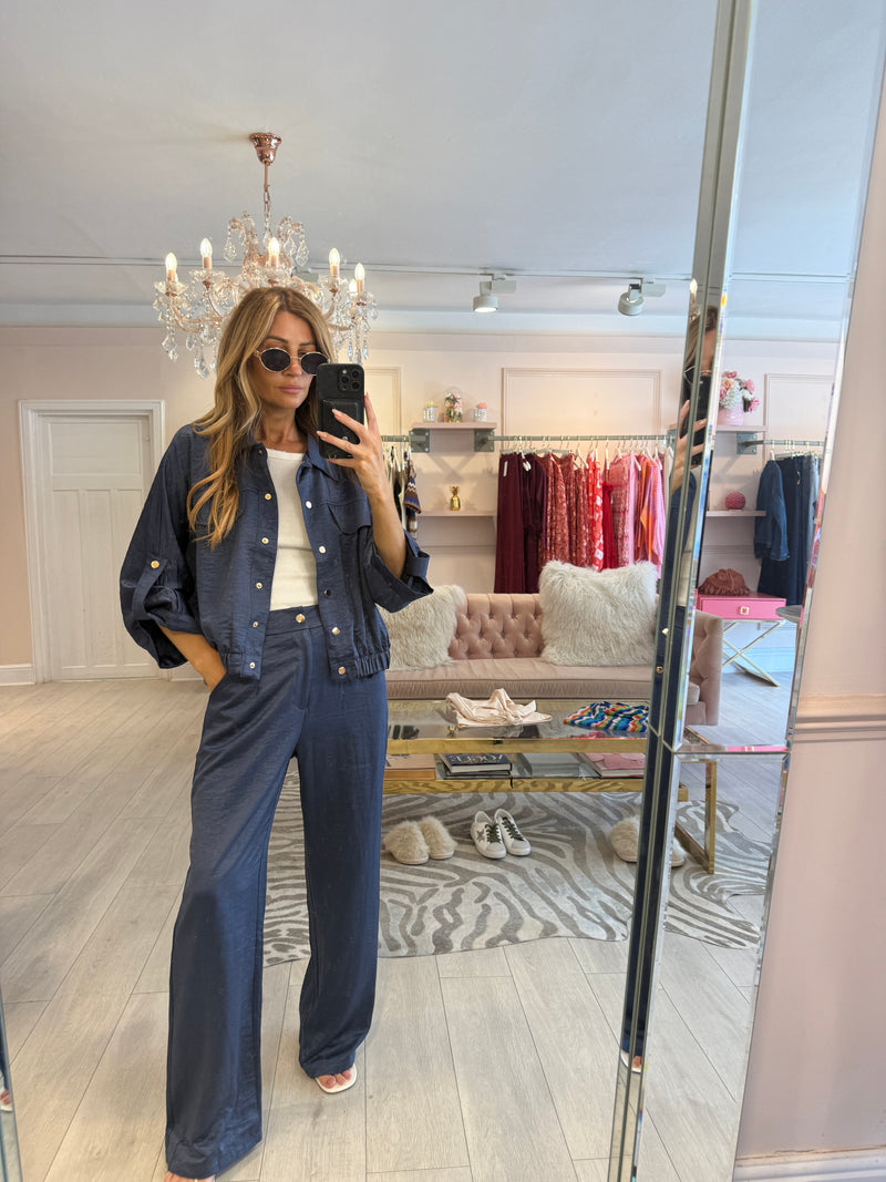 IMOGEN SATIN FINISH JACKET & TRS SET NAVY