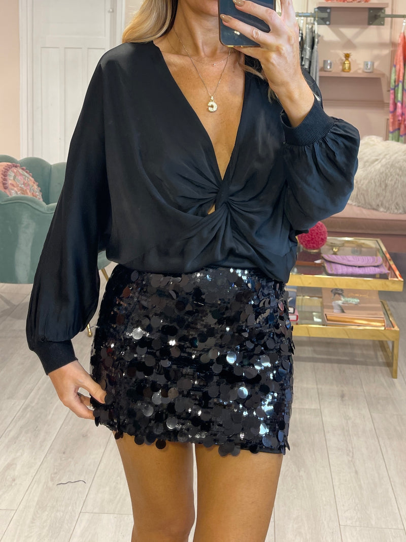SORELLE BLACK SEQUIN MINI SKIRT