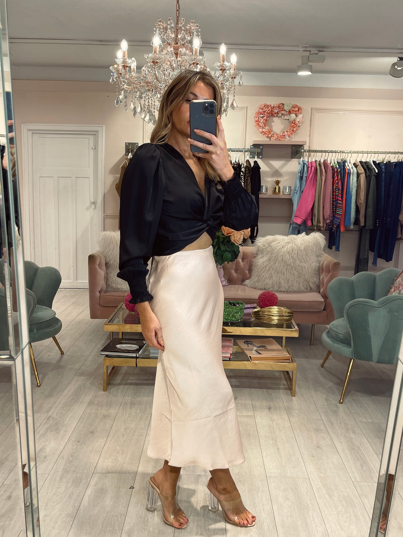 CELESTE LUXE OYSTER SATIN SKIRT