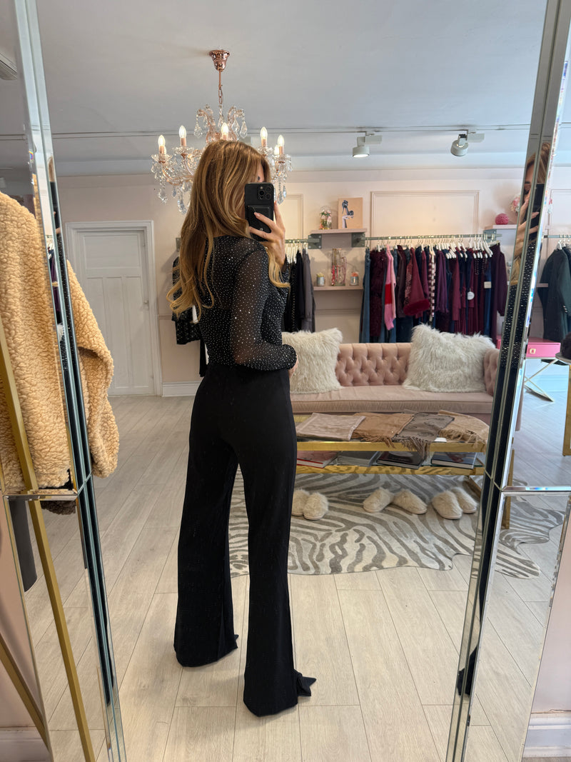 JENNIFER DIAMANTE MESH JUMPSUIT BLACK
