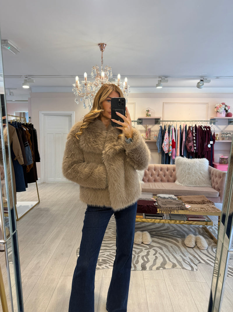 CLEO FAUX FUR JACKET TAUPE