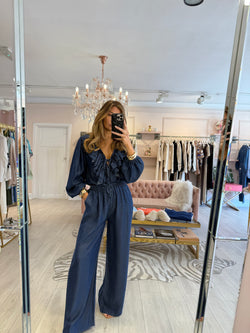 CARLA RUFFLE CHAMBRAY SHIRT & TRS SET DARK BLUE