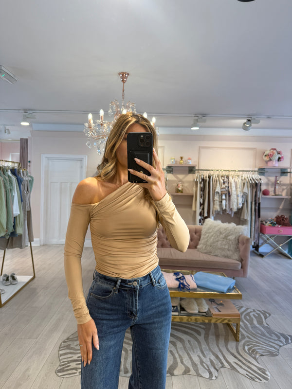 BUTTERCUP NUDE ASYMMETRIC LONG SLEEVE TOP