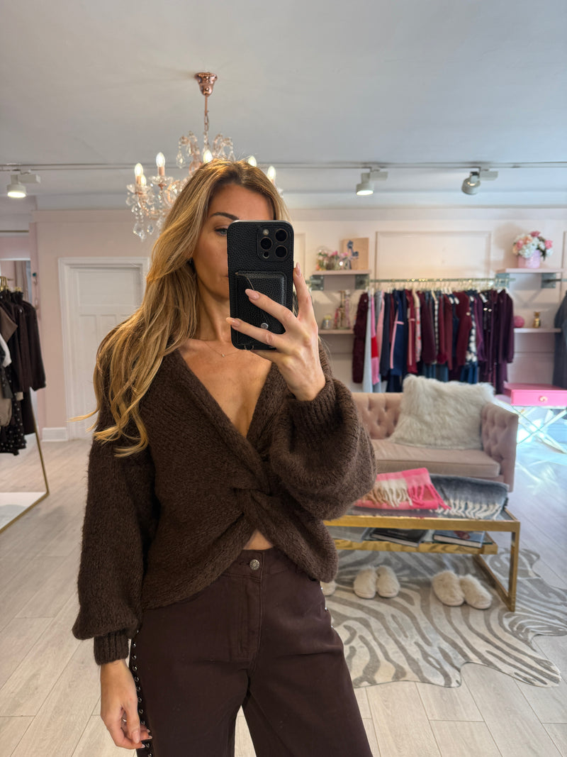 PENELOPE FRONT KNOT JUMPER BROWN