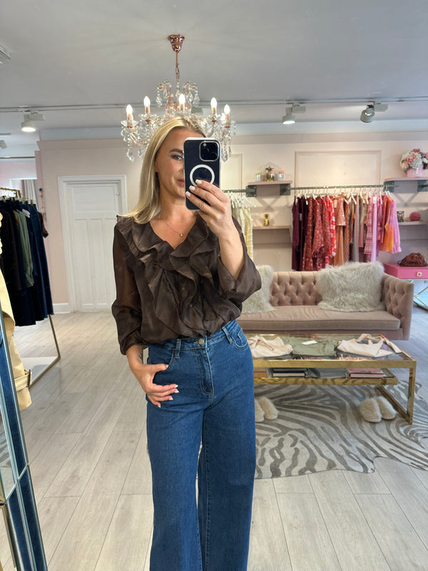 IVI FRILL CHOCOLATE BLOUSE
