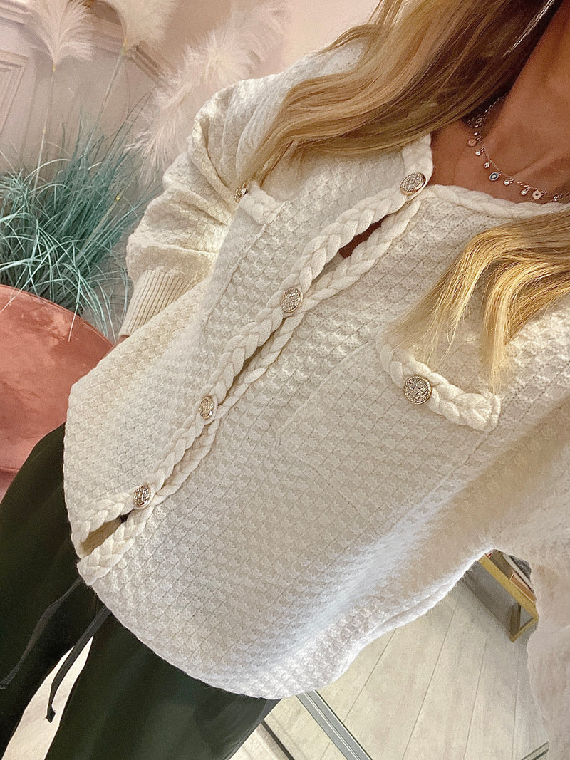VALERIE CREAM CARDIGAN WITH GOLD BUTTONS