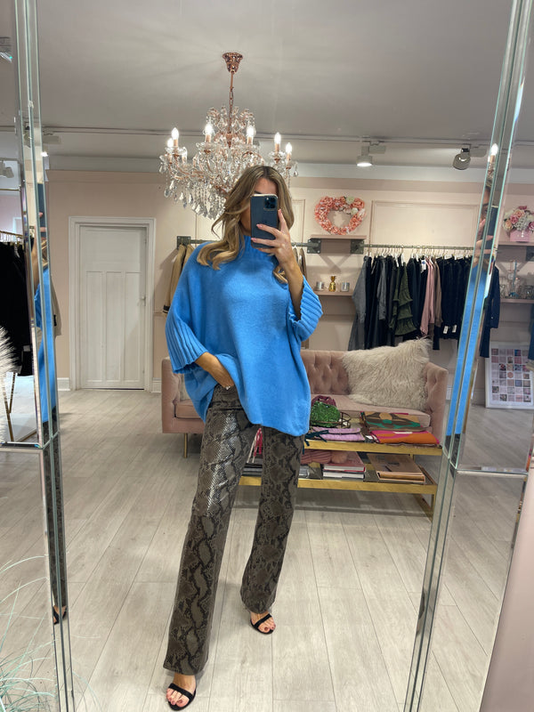 TANIA BLUE SHORT SLEEVE ROLLNECK JUMPER