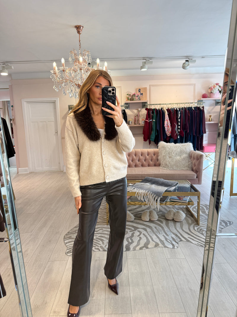 ISABEL FAUX FUR TRIM CARDIGAN BEIGE