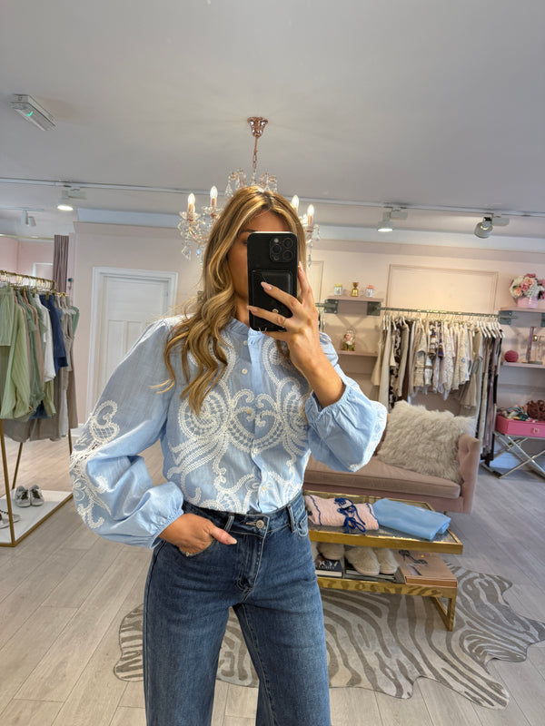 NANCY SHIRT WITH WHITE EMB BABY BLUE