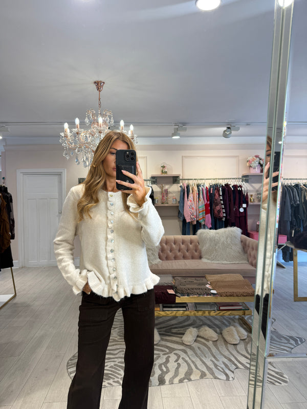 ESTHER RUFFLE TRIM CARDIGAN CREAM