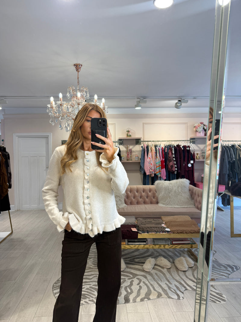 ESTHER RUFFLE TRIM CARDIGAN CREAM