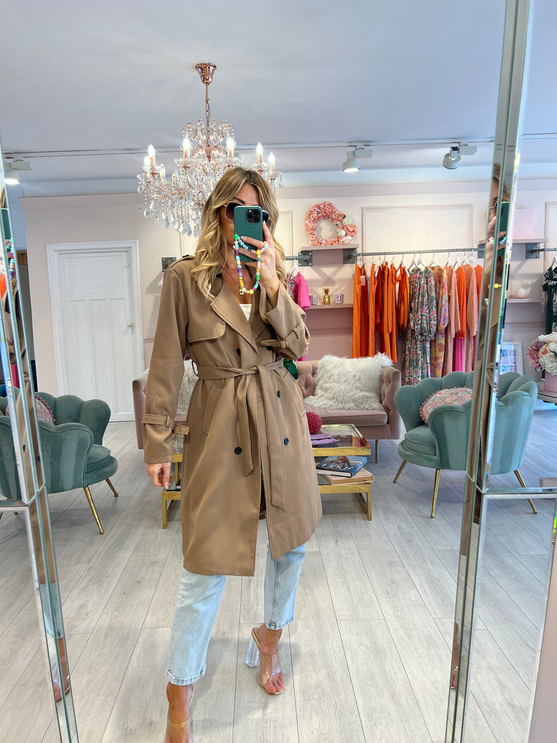 CARLA TAUPE DOUBLE BREASTED TRENCH COAT 2.0
