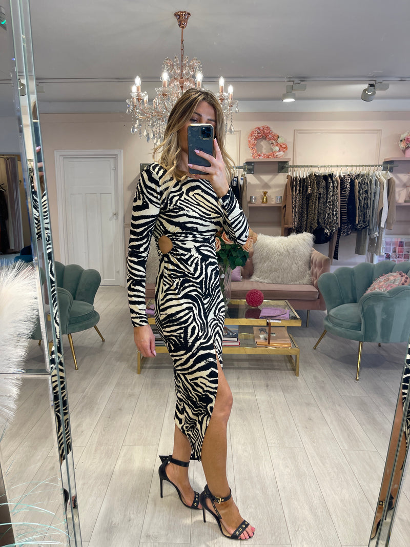 NORA CREAM CUT OUT ZEBRA DRESS
