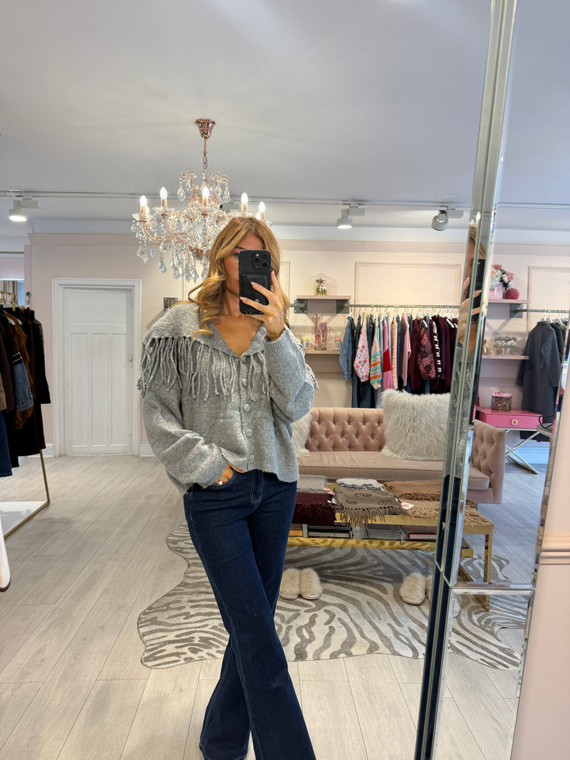 BODI FRINGE CARDIGAN GREY