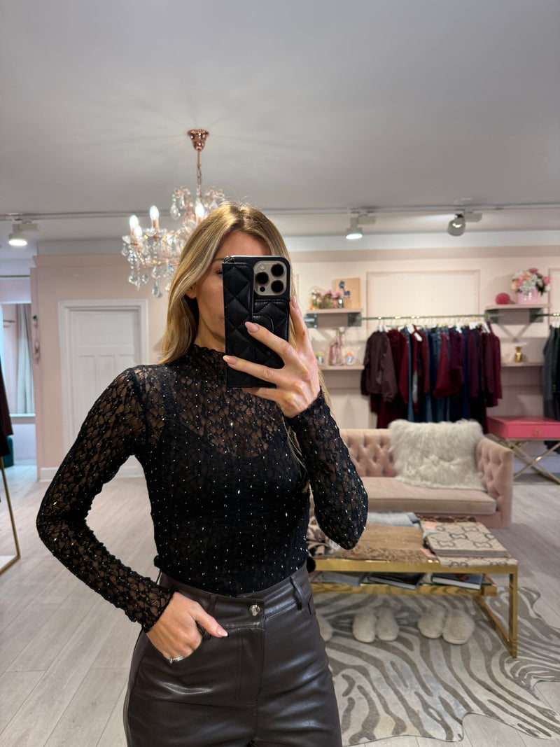 ALICE LACE AND SPARKLE BODYSUIT BLACK