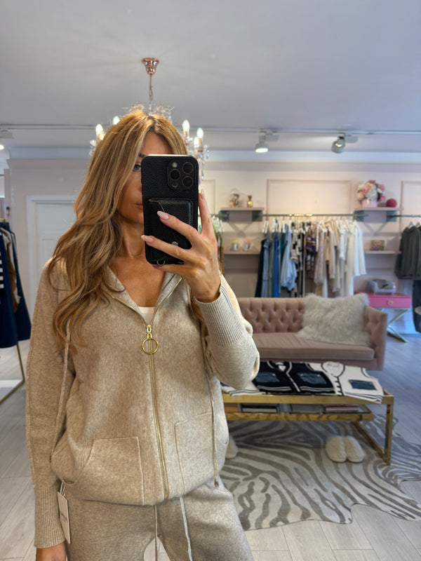 JAMIE ZIP THROUGH KNIT HOODY SET BEIGE