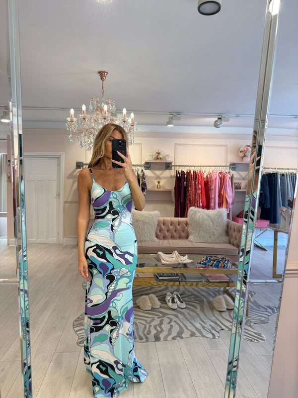 PHI PHI PRINT MAXI DRESS BLUE