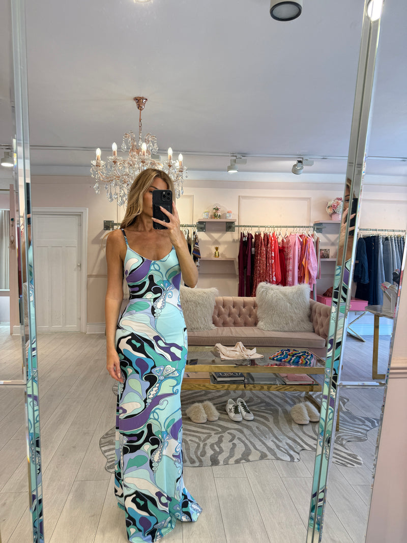 PHI PHI PRINT MAXI DRESS BLUE