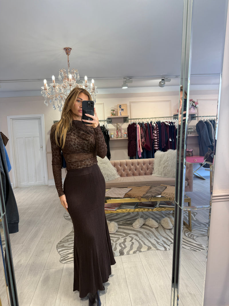 SASHA RIB KNIT MAXI SKIRT BROWN